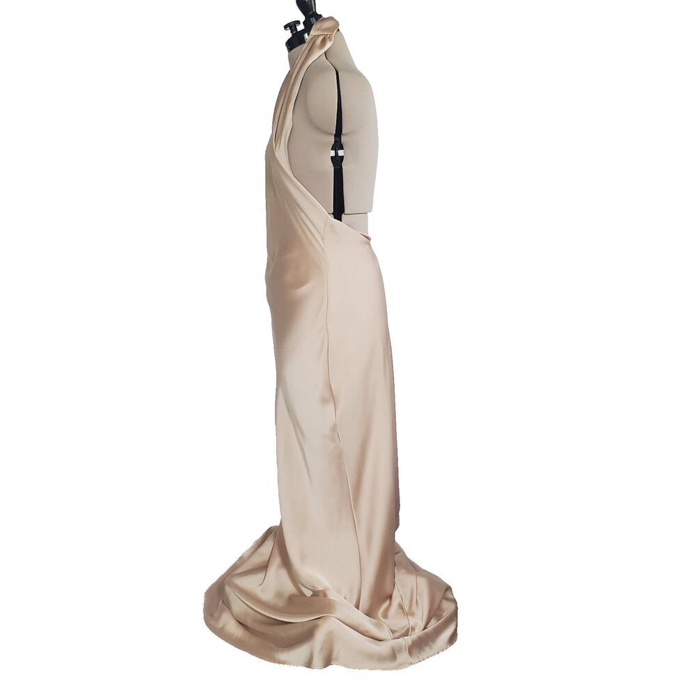 Show Me Your Mumu Women’s Maxi Dress Medium Champagne Luxe Satin Halter Backless - Picture 3 of 11